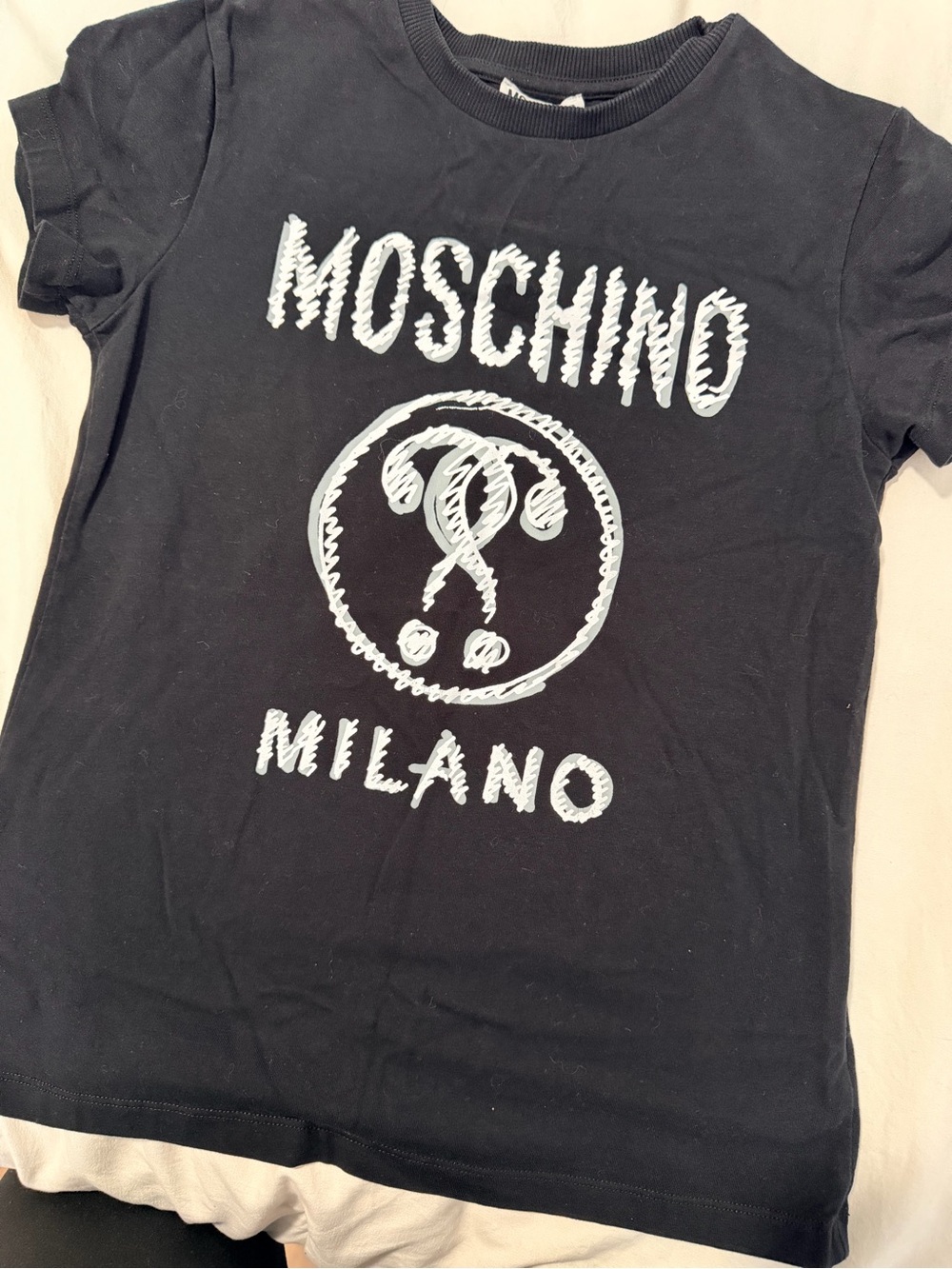 Moschino Black Tee with White Milano Logo